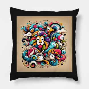 Whimsical Wildlife: Colorful Animal Fantasy Pillow