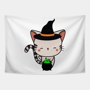 Cute tabby cat is a witch Tapestry