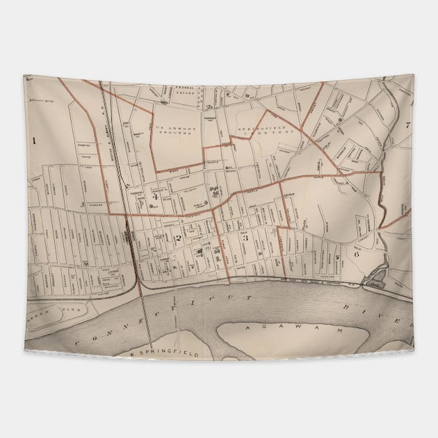 Vintage Map of Springfield MA (1891) Tapestry by Bravuramedia