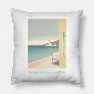 Minimalistic Retro Vintage French Riviera Panorama Pillow