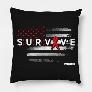 Myeloma Awareness Survive Flag Burgundy Ribbon In This Family No One Fights Alone Pillow