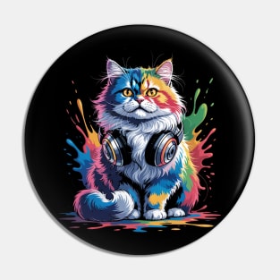 Splash Art Headphones British Longhair Cat Highland Straight Pin