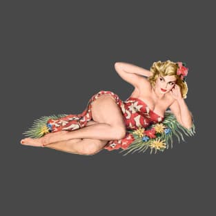 pinup girl island blonde with hibiscus flower T-Shirt