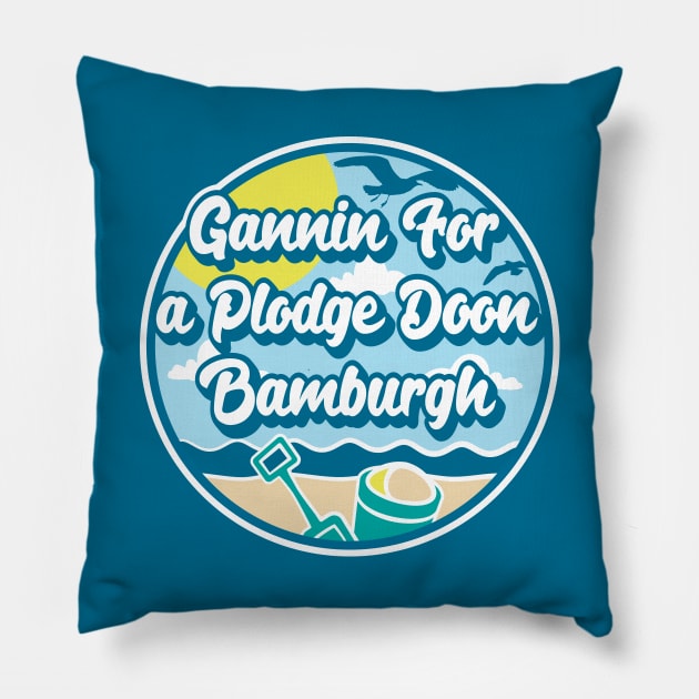 Gannin for a plodge doon Bamburgh - Going for a paddle in the sea at Bamburgh Pillow by RobiMerch