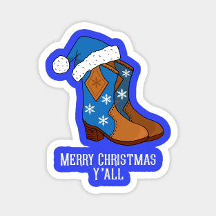 Merry Christmas Y'all Blue Country Cowboy Boots Magnet