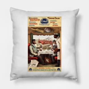 PULLMAN TRAINS Dining Cars Through Cincinnati Indianapolis and Dayton American Rail Advertisement Pillow