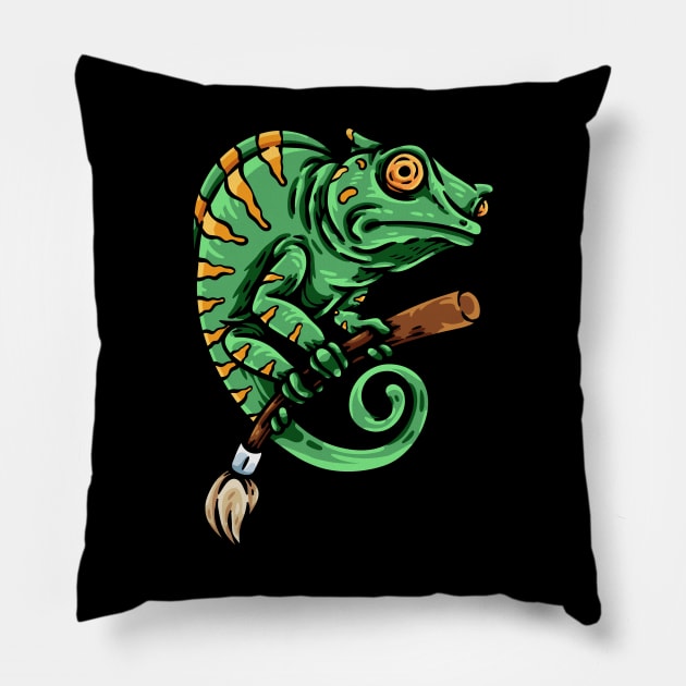 chameleon holding brush Pillow by andhiika