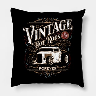 Vintage Hot Rods Forever Distressed Classic Car Nostalgia Pillow