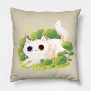 Cute white cat and flowers Pillow