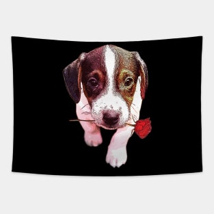 'Rose Boston Terrier ' Valentine's Day Boston Terrier Tapestry