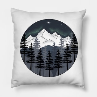 Mountain and Northern Lights Landscape Design Pillow