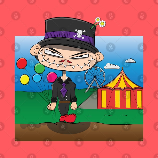 Scary Circus Clown with Balloons Cartoon by Dad n Son Designs