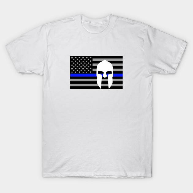 Blue Line American Us Flag Spartan Police Law Enforcement Leo Gift Blue Line American Us Flag Spartan T Shirt Teepublic