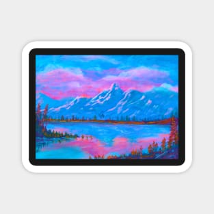 Blue Mountain Sunrise Landscape Painting Magnet