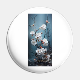 Landscape painting of a tree blossoming with white flowers Pin