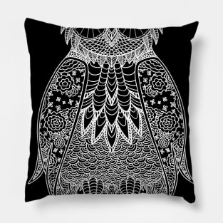 Owl Lineart White Pillow