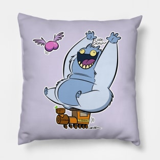 Yeti Riding a Hype Train with a Flying Butt Pillow