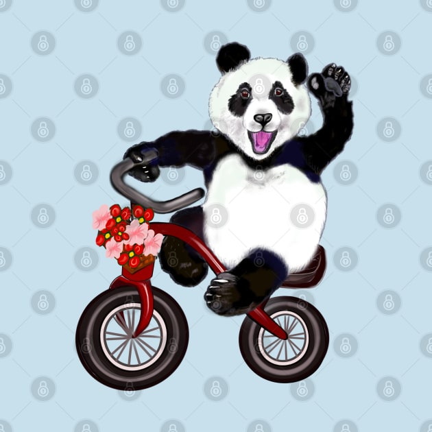 Panda bear on a tricycle bicycle- cute kawaii cuddly panda bear by Artonmytee