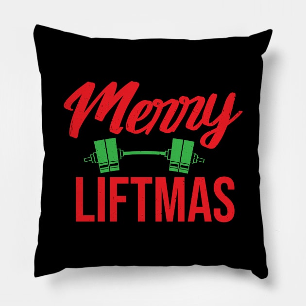 Merry Liftmas  Funny Weightlifting Christmas Gym Workout Pillow by TeeTeeUp