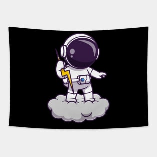 Astronaut Holding Thunder On Cloud Cartoon Tapestry