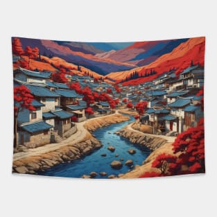 Darangee Village South Korea Starry Night South Korea Travel Tourism Retro Vintage Tapestry