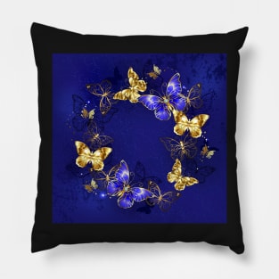 Round Dance of Sapphire Butterflies Pillow