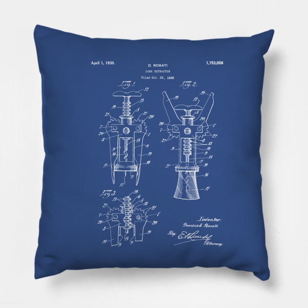 Cork Screw Patent - Wine Art - Blueprint Pillow by patentpress