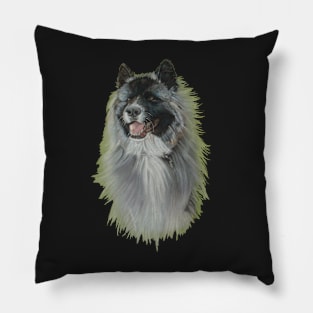 Long coat black faced silver grey akita Pillow