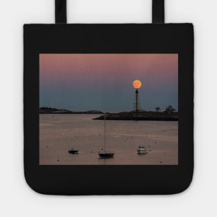 Supermoon balancing on the Marblehead Light Tower in Marblehead MA Tote