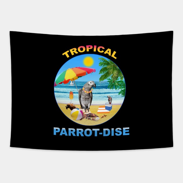 African Grey Congo parrot tropical Tapestry by Pollysapparel