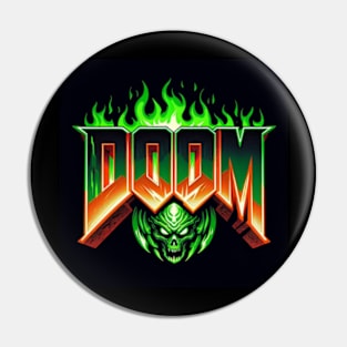 Doom logo in Green and Gold Pin