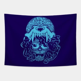 Girl and Wolf Skull Tapestry