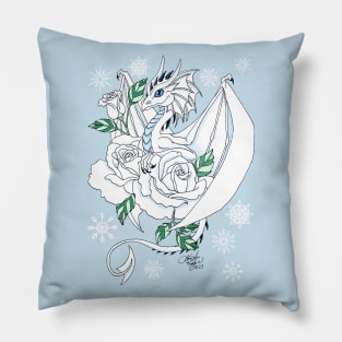 White Dragon and Snowflakes Pillow