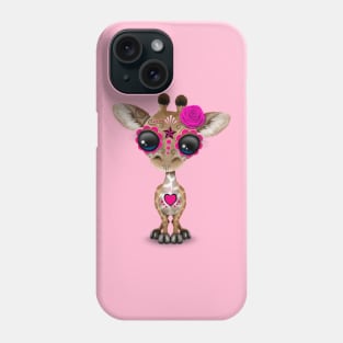 Pink Day of the Dead Sugar Skull Baby Giraffe Phone Case