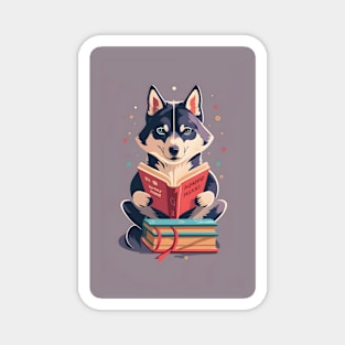 Siberian husky reading book Magnet