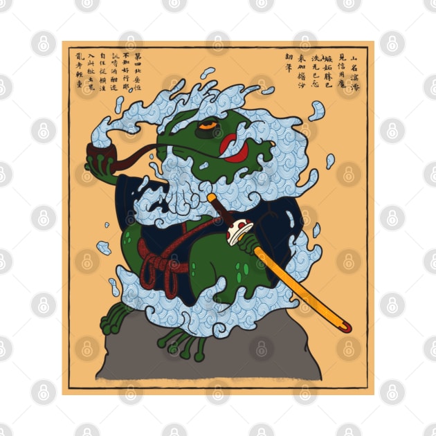 Japanese Samurai Ninja Frog Toad Vaporwave Woodblock Art Print by HipHopTees