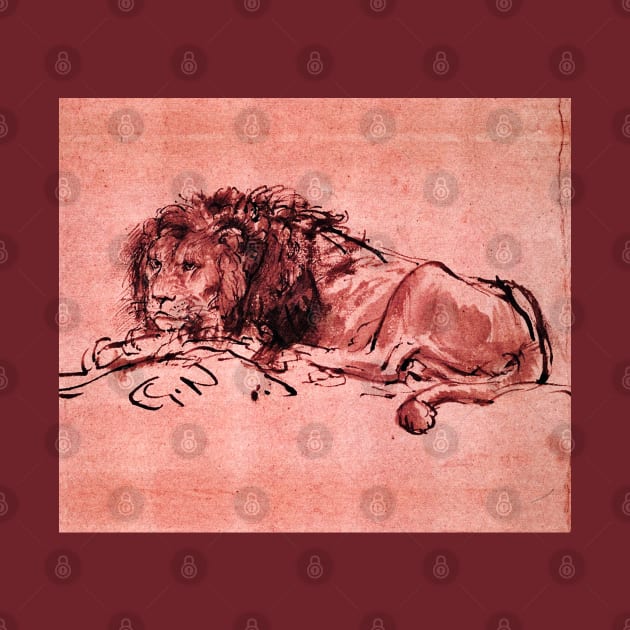 THE CAPE LION LYING DOWN, by Rembrandt Pink Red Hues by BulganLumini