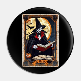 The Reader Retro Vampire Halloween Tarot Card Pin