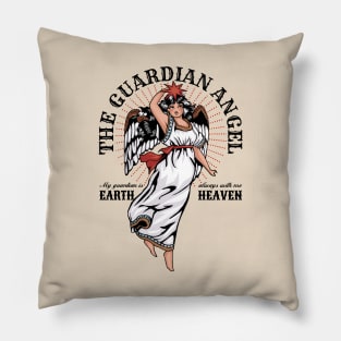 Vintage Guardian Angel Earth and Heaven Pillow