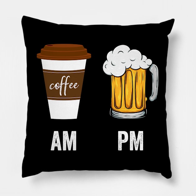 AM Coffee PM Beer Pillow by CoolDesignsDz