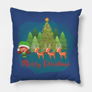 Christmas tree, elf and merry christmas Pillow