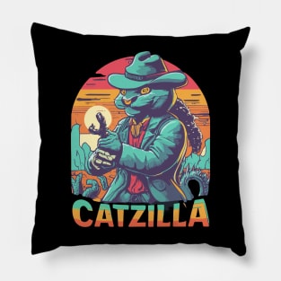 Vintage Catzilla Funny Cat Destroy Pillow