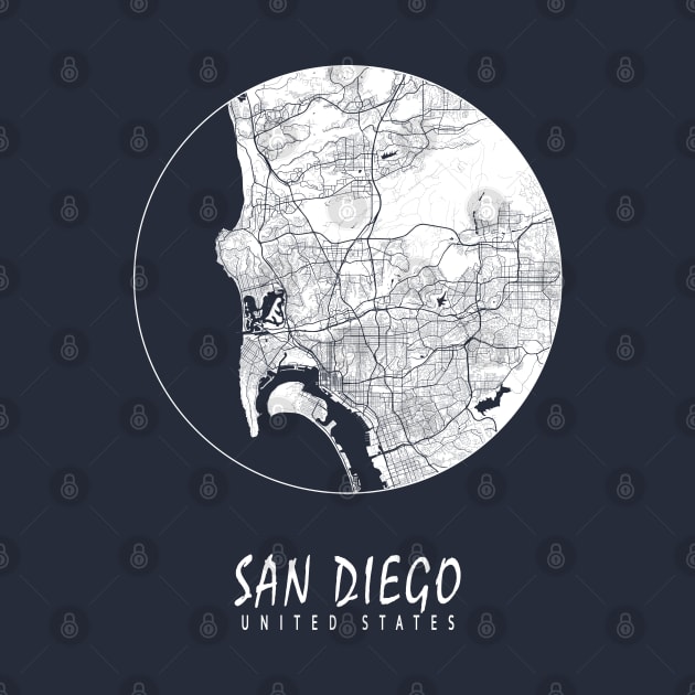 San Diego, California, USA City Map - Full Moon by deMAP Studio