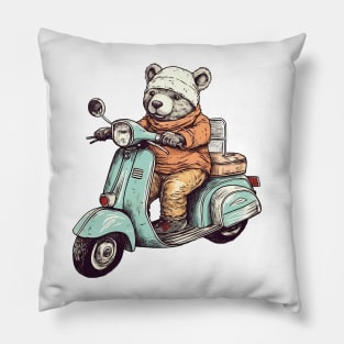 A cute teddy bear riding scooter bike Pillow