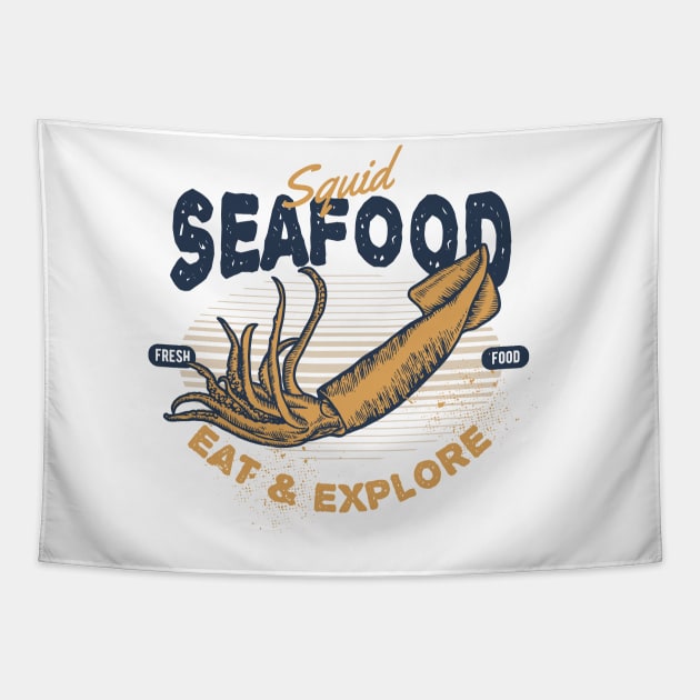 Squid seafood fresh food eat and explore Tapestry by monami