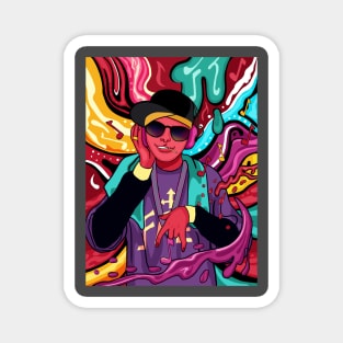 Flowing Candy Color Hip Hop Boy Listening To Music Magnet