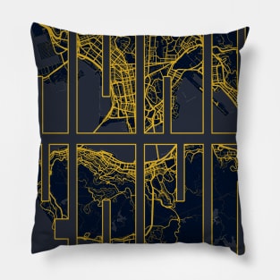 Hong Kong, China City Map Typography - Gold Art Deco Pillow