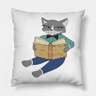 Cat reading a history book Pillow