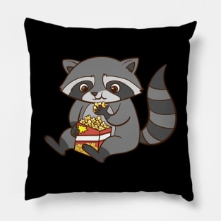 A cute raccoon eats popcorn. Pillow