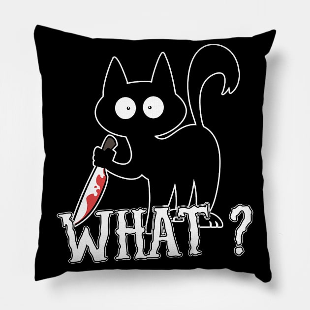 What? Cat Knife Halloween Pillow by ModernMode